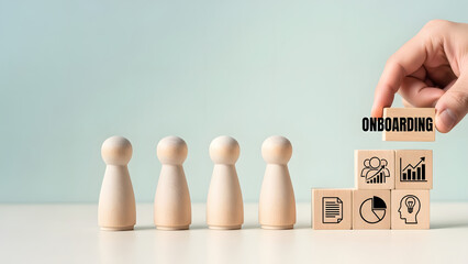 Hand Places 'Onboarding' Block Symbolizing New Employee Integration and Structured Business Process for Welcoming Team Members