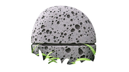 Porous Stone Sphere with Green Grass