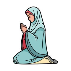 Woman in traditional attire kneeling in prayer Vector