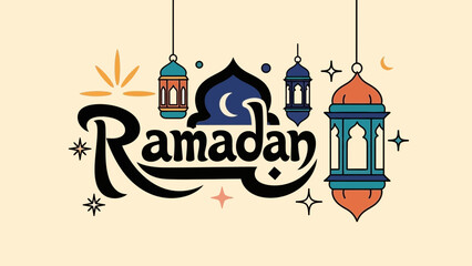 Celebratory ramadan lanterns with elegant text Vector © Shoyon