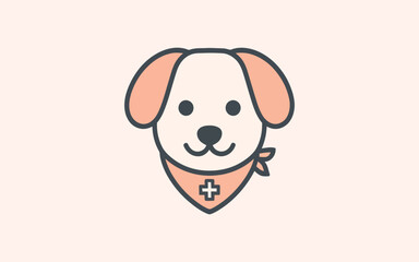 Cute Dog Character Wearing Medical Cross Bandana, Veterinary Logo or Pet First Aid Illustration