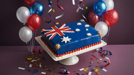 Australia day celebration cake with confetti and balloons
