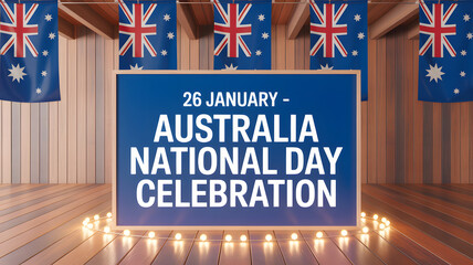 Australia national day celebration stage with flags and banner
