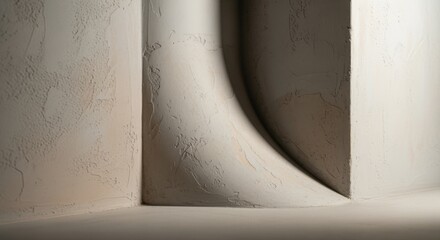 Artistic curved plaster corner accent with natural lime finish showcasing subtle variations in color and handcrafted texture.