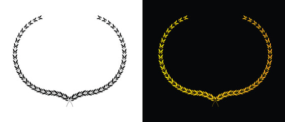 Laurel wreath icon set. black and golden laurel wreath icon set. floral icon set.