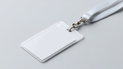 Blank identification badge with a lanyard, designed for personal or professional use, featuring a clear plastic holder and a soft ribbon strap for easy wearing and accessibility