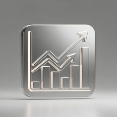 Silver Metallic Graph Icon with Upward Trend.