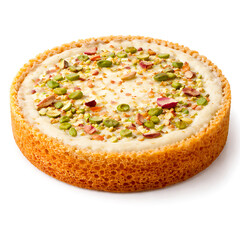 Malai Ghewar, honeycomb sweet disc, full frame on white