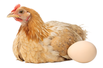 Realistic Hen Sitting Beside Egg Isolated on Transparent Background