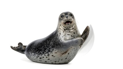 Happy Spotted Seal Waving isolated PNG with Transparent Background