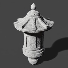 Stylish ancient Japanese stone lantern, crafted from granite with intricate layers, perfect for serene garden ambiance.