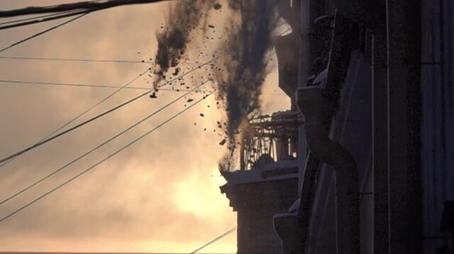 snow removal from roofs. Super slow motion 1000 fps.