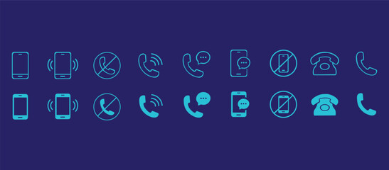 Phone icon set. Contact us symbol. Telephone call sign. Cell phone, ringing phone pictogram isolated on white background. Vector illustration.