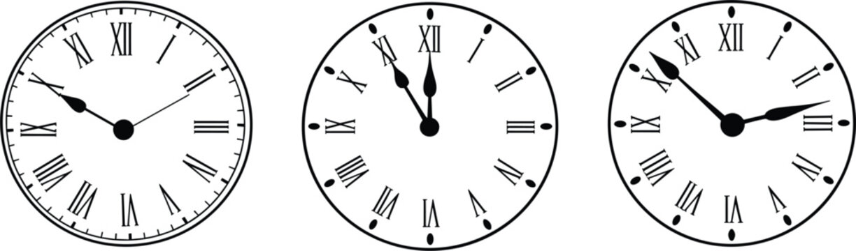 Clock face set with Roman numerals and elegant hands for antique timekeeping and classic watch design