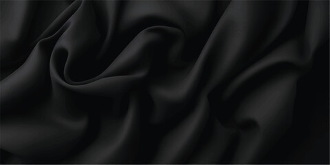 Obraz premium Black silk satin texture background with beautiful soft fabric folds and smooth elegant waves forming a luxury abstract surface with copy space for creative design, advertising and branding projects