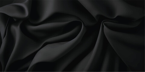 Obraz premium Black silk fabric with ripples and folds luxurious textile background