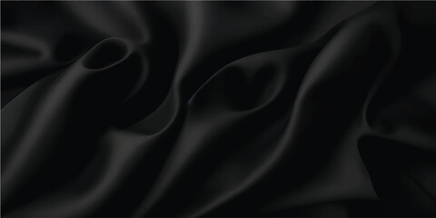 Luxury black silk satin texture with soft flowing fabric waves and glossy highlights forming an elegant premium background for fashion branding, advertising, packaging and digital design use