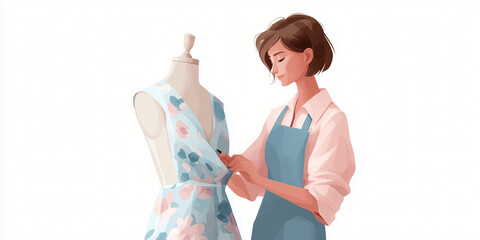 A fashion designer meticulously working on a dress