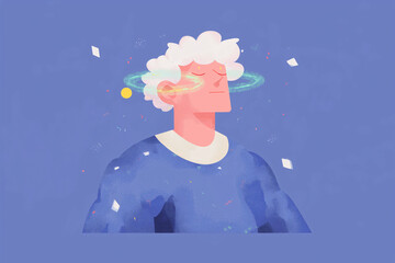 A serene illustration of person lost in their thoughts, radiating focus, inner peace, and a sense of enlightenment