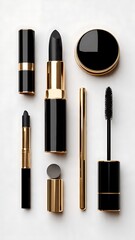 Obraz premium Elegant Black and Gold Makeup Collection on Flat Surface for Display