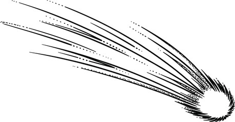Engraved comet or meteor illustration with motion trail and stardust for astronomical science concept © Billal