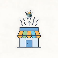 Online Shopping Storefront with Shopping Cart Icon.