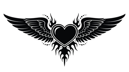 A black heart with wings and flame details a striking tattoo design © Nasima