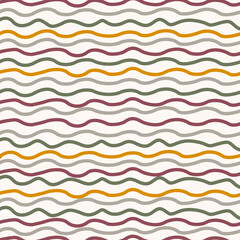 北欧テイスト波線パターン（ウォームカラー）ー 暖かみのあるウォームカラーの北欧テイストの柔らかな横ウェーブ。デザインペーパー、マスキングテープ、マスキングシールブック、フレークシール、クリアファイル、手帳デコ素材、ノート表紙、ハンカチ、箸、マグカップ、皿、キッチンクロス、キッチン雑貨、ポーチ等に最適。