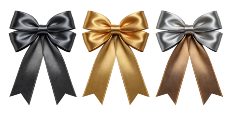 black gold silver bronze color silk ribbon bow isolated on transparent background