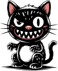 Mischievous Grinning Black Cat Cartoon