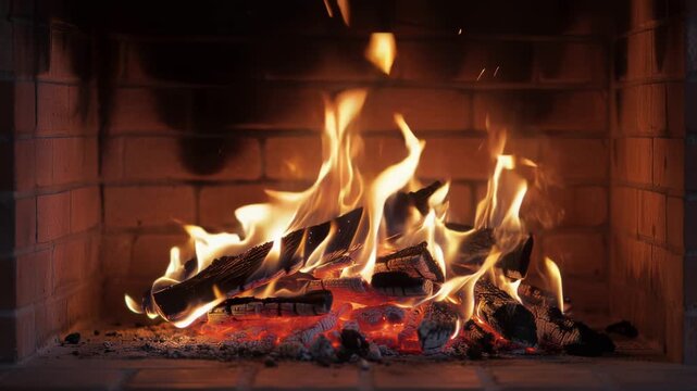 A classic fireplace with the pleasant sound of crackling fire as we watch the flames.