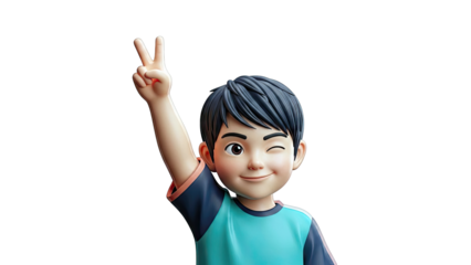 Cartoon Boy Winking and Holding Up Peace Sign