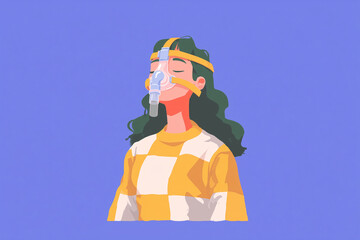 A young woman wearing a oxygen mask, a medical concept representing healthcare and wellness