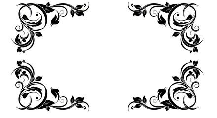 Elegant black floral corner designs with flowing lines perfect for wedding invitations