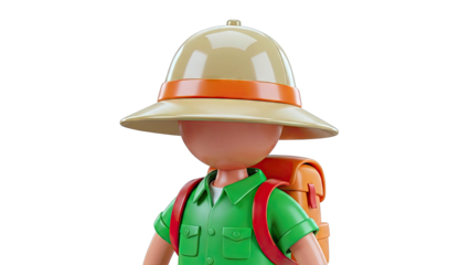 Cartoon explorer wearing a pith helmet and backpack