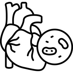Endocarditis Heart Inflammation Line Icon: Infection and Medical Condition