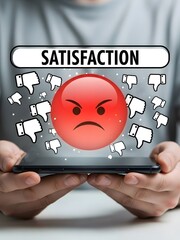 Customer Dissatisfaction Feedback Concept with Negative Rating, Angry Emoji and Online Review Experience