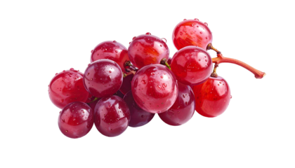 A vibrant cluster of ripe, glossy, red grapes, perfectly isolated against black