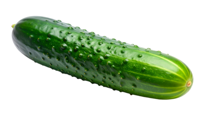 A detailed image of a fresh, green, bumpy cucumber against a solid black background
