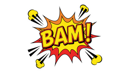 Dynamic Comic Book Explosion with "BAM!" Text, Pop Art Sound Effect on Isolated White Background. © Apolobay