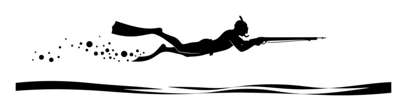 Spearfishing Diver Silhouette - Minimalist Vector