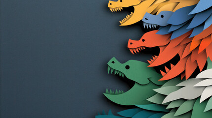 Paper cut art dragon colorful dragon layered paper fantasy creature abstract background modern design creative illustration decorative pattern