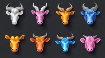 Zodiac animal illustration colorful cow head cartoon ox portrait lunar new year art chinese zodiac symbol cute livestock character bright horn