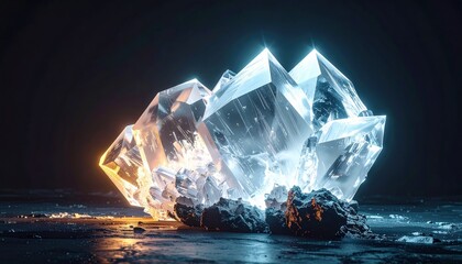 Crystal on black background with bright light coming from the top crystal.