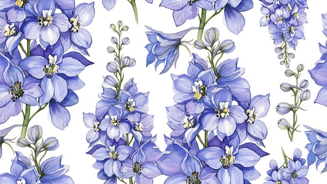 Beautiful Blue Delphinium Floral Pattern Background Generative AI