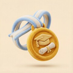 3d graduate medal with diploma icon