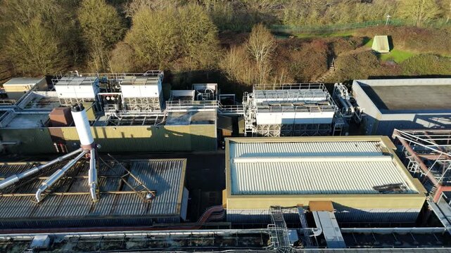 Aerial view of the sprawling IBM Data Centre complex, showcasing industrial architecture and infrastructure, Royal Leamington Spa, United Kingdom.