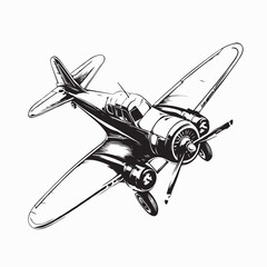 Vintage Aircraft Vector. Black and White Vintage Aircraft Vector.