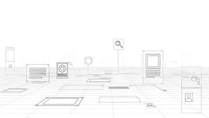 Expert background illustration in the wireframe style for a website