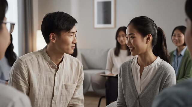 Emotional Support Group Meeting Therapy Session People Sharing Feelings Mental Health Counseling Discussion Circle Connection Recovery Wellness Wellbeing Confident Individuals - Powered by Adobe